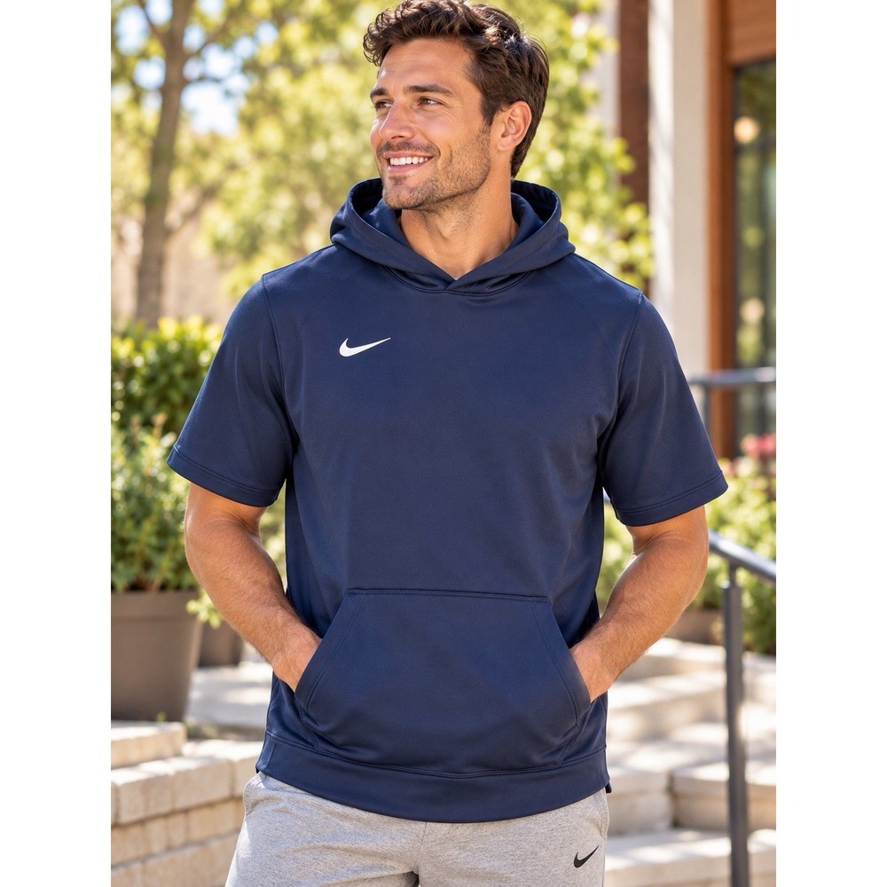 Nike Dri-FIT Hoodie Mens S Tall Navy Blue Short Sleeve Pullover NWT